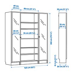 Ilustración de medidas - BILLY/HÖGBO librero con puertas de vidrio
