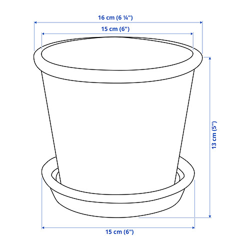 Measurement Illustration - MUSKOTBLOMMA plant pot with saucer 