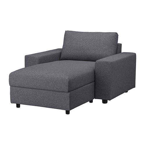 Silla VIMLE gris con otomana, diseño moderno, tacto suave similar a la lana.