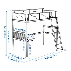 Ilustración de medidas - VITVAL estructura de cama alta con tablero