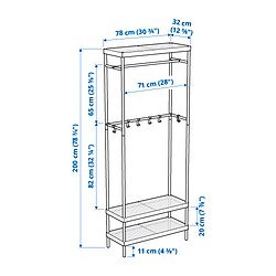 Measurement Illustration - MACKAPÄR coat rack with shoe storage unit