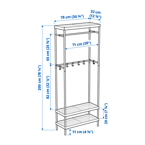 Measurement Illustration - MACKAPÄR coat rack with shoe storage unit