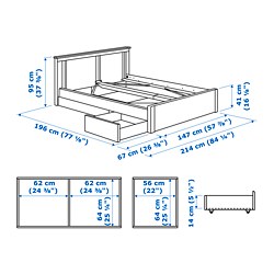 Measurement Illustration - SONGESAND bed frame with 2 storage boxes