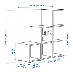Ilustración de medidas - EKET combinación estanterías con patas