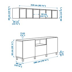 Measurement Illustration - BESTÅ/EKET TV bench with drawer runner, push-open