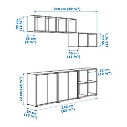 Ilustración de medidas - EKET combinación de estanterías con puertas y patas