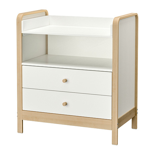 ÄLSKVÄRD white & light wood changing table with drawers & shelves, modern scandinavian design.