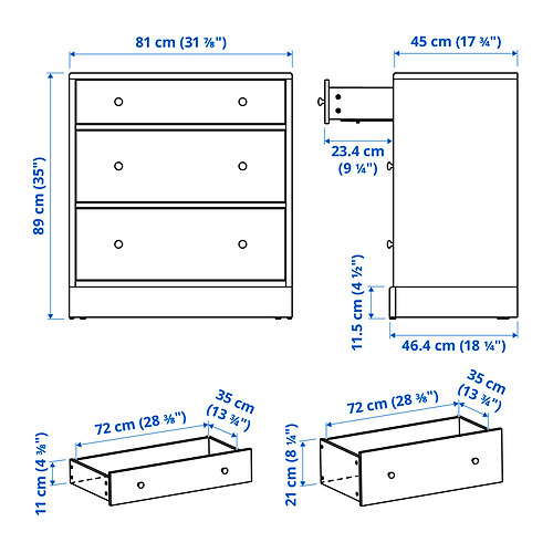 Measurement Illustration - HAVSTA 3-drawer chest