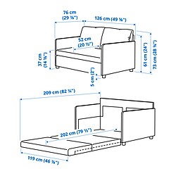 Ilustración de medidas - FRIDHULT sofá cama 2 plazas
