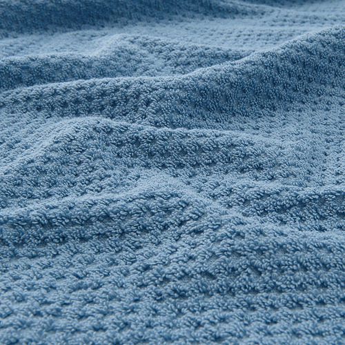 Textura de toalla azul suave y afelpada en primer plano, que muestra calidad y comodidad.