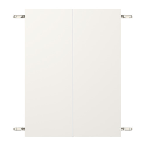 Puertas de armario VEDDINGE blancas con bisagras de níquel.