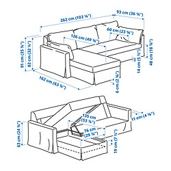 Ilustración de medidas - HYLTARP sofá 3 plazas con chaiselongue izquierda