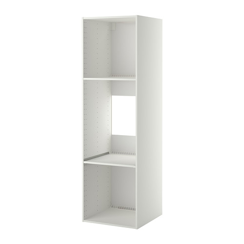 White METOD kitchen cabinet with open shelves and ventilation cutouts.