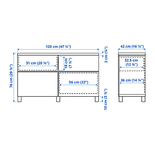 BESTÅ, siderboard with drawer runner, push-open. 6 of 6 open dialog