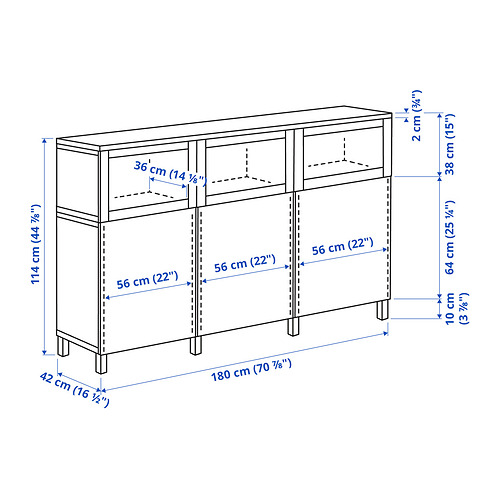 Measurement Illustration - BESTÅ display cabinet with doors