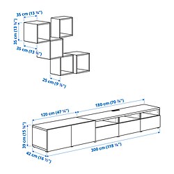 Measurement Illustration - BESTÅ/EKET TV storage combination with drawer runner, push-open