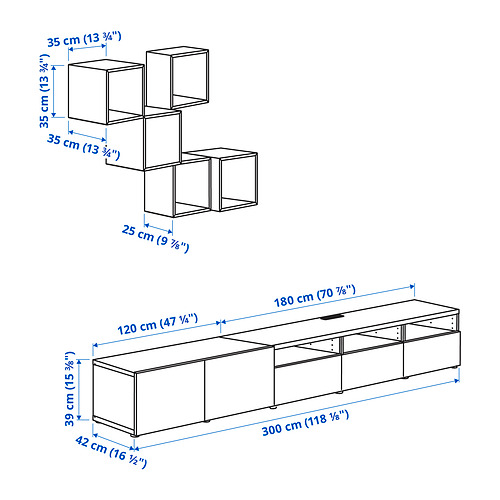 Measurement Illustration - BESTÅ/EKET TV storage combination with drawer runner, push-open