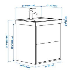 Ilustración de medidas - ÄNGSJÖN/BACKSJÖN mueble lavamanos con gavetas y llave BROGRUND,