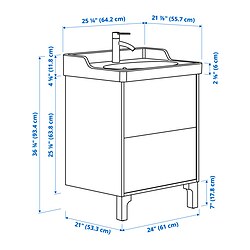 Ilustración de medidas - TÄNNFORSEN/RUTSJÖN tocador de baño+cajones