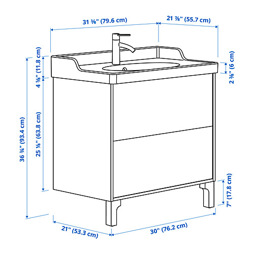 Measurement Illustration - TÄNNFORSEN/RUTSJÖN wash-stnd w drawers/wash-basin
