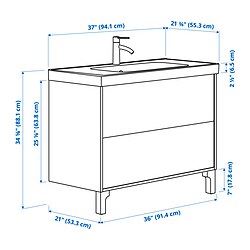 Ilustración de medidas - TÄNNFORSEN/ORRSJÖN tocador de baño+cajones