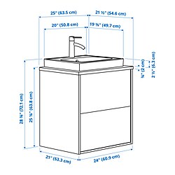 Measurement Illustration - HAVBÄCK/ORRSJÖN sink cabinet with drawers and DALSKÄR faucet,