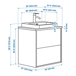 Ilustración de medidas - ÄNGSJÖN/BACKSJÖN tocador de baño+cajones