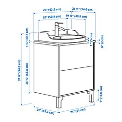 Ilustración de medidas - TÄNNFORSEN/ORRSJÖN/RUTSJÖN tocador de baño+cajones