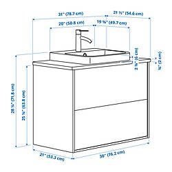 Ilustración de medidas - ÄNGSJÖN/BACKSJÖN tocador de baño+cajones
