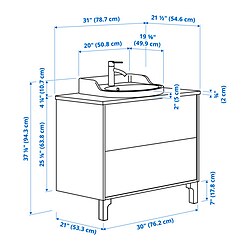 Measurement Illustration - TÄNNFORSEN/RUTSJÖN wash-stnd w drawers/wash-basin