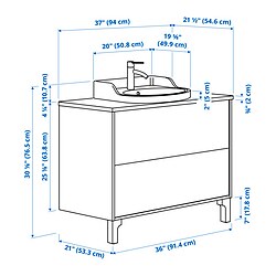 Ilustración de medidas - TÄNNFORSEN/RUTSJÖN tocador de baño+cajones
