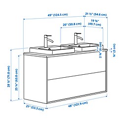 Ilustración de medidas - ÄNGSJÖN/BACKSJÖN tocador de baño+cajones