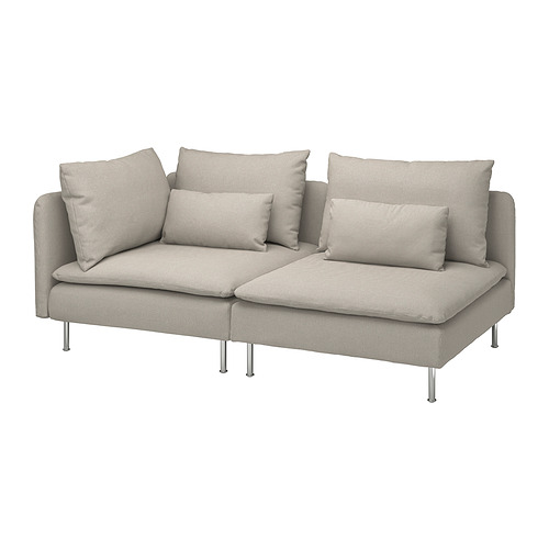 Grey ikea SÖDERHAMN sectional sofa with pattern, detachable cushions, and high legs.