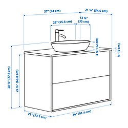 Ilustración de medidas - ÄNGSJÖN/OXMYREN tocador de baño+cajones