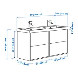 Measurement Illustration - HAVBÄCK/ORRSJÖN Bathroom vanity with sink & faucets