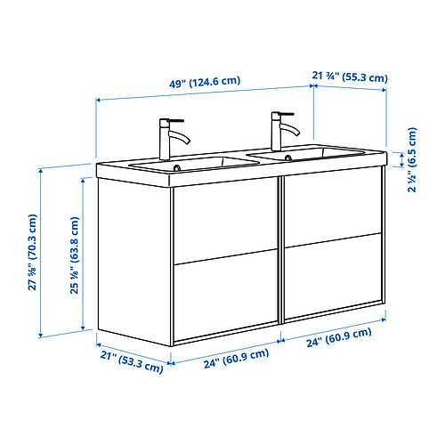 Measurement Illustration - HAVBÄCK/ORRSJÖN Bathroom vanity with sink & faucets