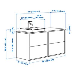Ilustración de medidas - HAVBÄCK/ORRSJÖN Mueble lavamanos con gavetas y llave DALSKÄR,
