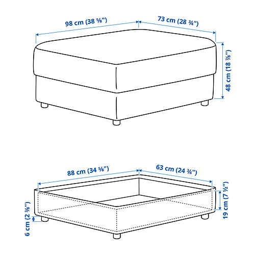 Measurement Illustration - VIMLE ottoman with storage
