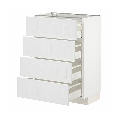 Mueble de cocina METOD blanco de cuatro cajones, diseño cuadrado.