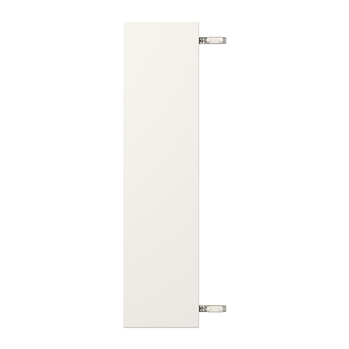 VEDDINGE - white cabinet door. White, rectangular, simple design, two metallic hinges.