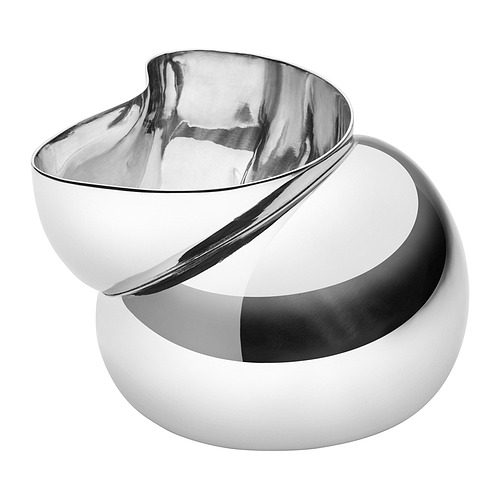 KONSTRUNDA de acero inoxidable plateado en forma de cuenco, diseño minimalista.
