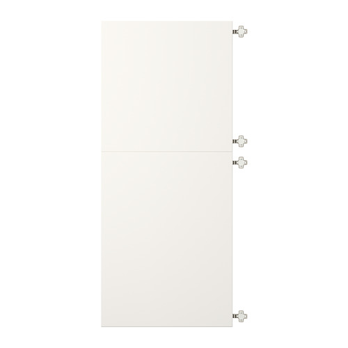 Puerta VEDDINGE blanca con cuatro bisagras, rectangular, diseño sencillo.
