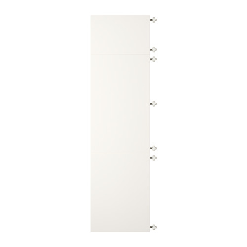 Puertas de armario VEDDINGE blancas con bisagras niqueladas, forma rectangular, diseño sencillo.