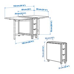 Measurement Illustration - NORDEN/HÖGVED dining table and 2 chairs