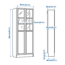 Measurement Illustration - BILLY/OXBERG bookcase with panel/glass doors