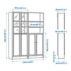 Ilustración de medidas - BILLY/OXBERG librero con puertas panel/vidrio