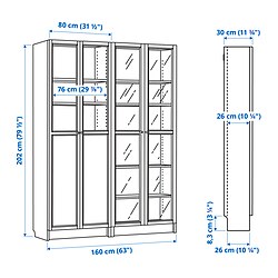 Ilustración de medidas - BILLY/OXBERG librero con puertas panel/vidrio