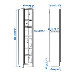 Measurement Illustration - BILLY/OXBERG bookcase with glass-door