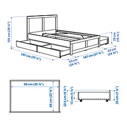 Ilustración de medidas - FÅGELFJÄLLET base de cama+4 cajas almacenamiento
