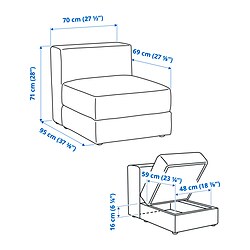 Measurement Illustration - JÄTTEBO 1-seat module with storage